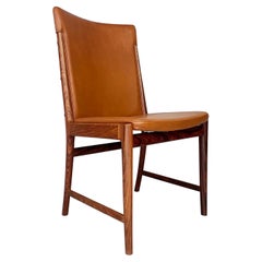 Kai Lyngfeldt Larsen Chaise à haut dossier en bois de rose et cuir Cognac Soren Willadsen
