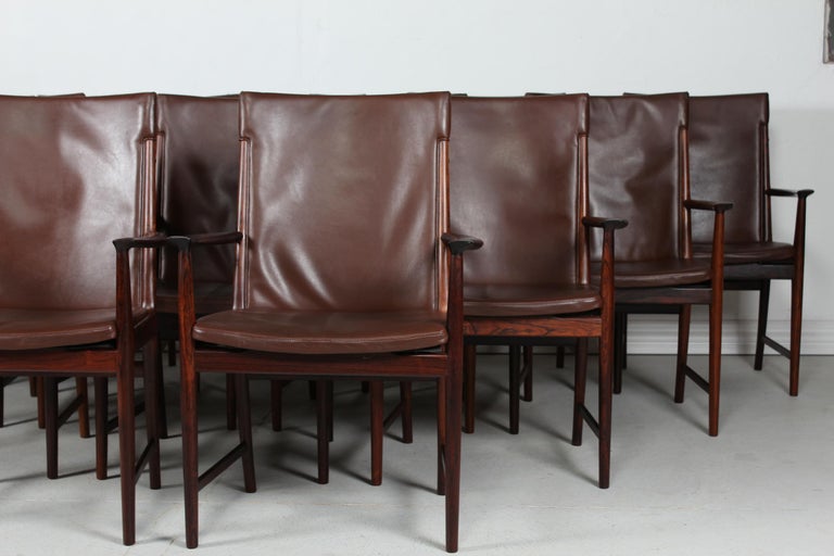 Mid-Century Modern Kai Lyngfeldt Larsen set 14 Conference Chairs of Rosewood + Leather Denmark 1960 For Sale