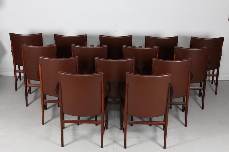 Kai Lyngfeldt Larsen set 14 Conference Chairs of Rosewood + Leather Denmark 1960 In Good Condition For Sale In Aarhus C, DK