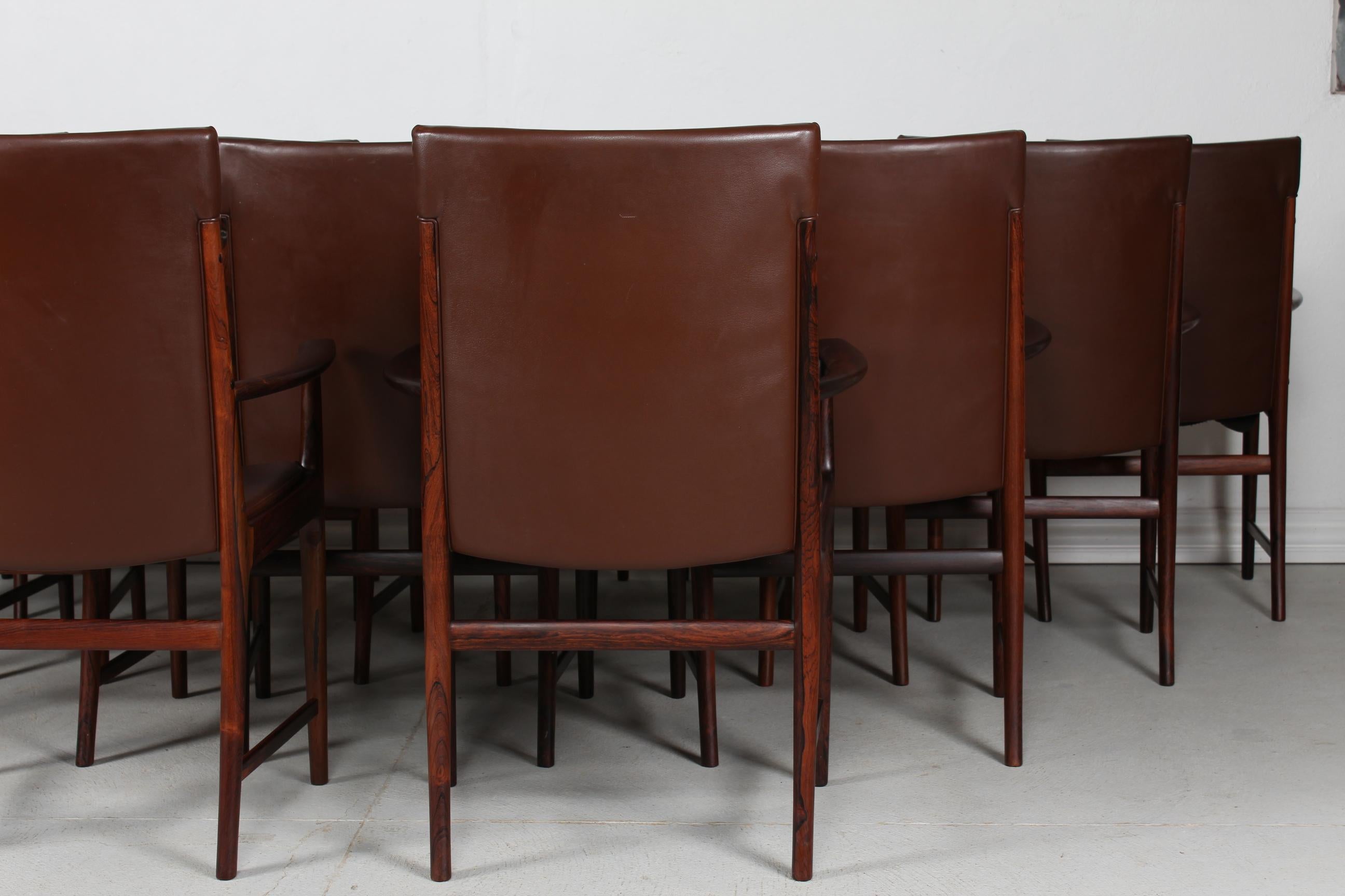 Kai Lyngfeldt Larsen set 14 Conference Chairs of Rosewood + Leather Denmark 1960 For Sale 1