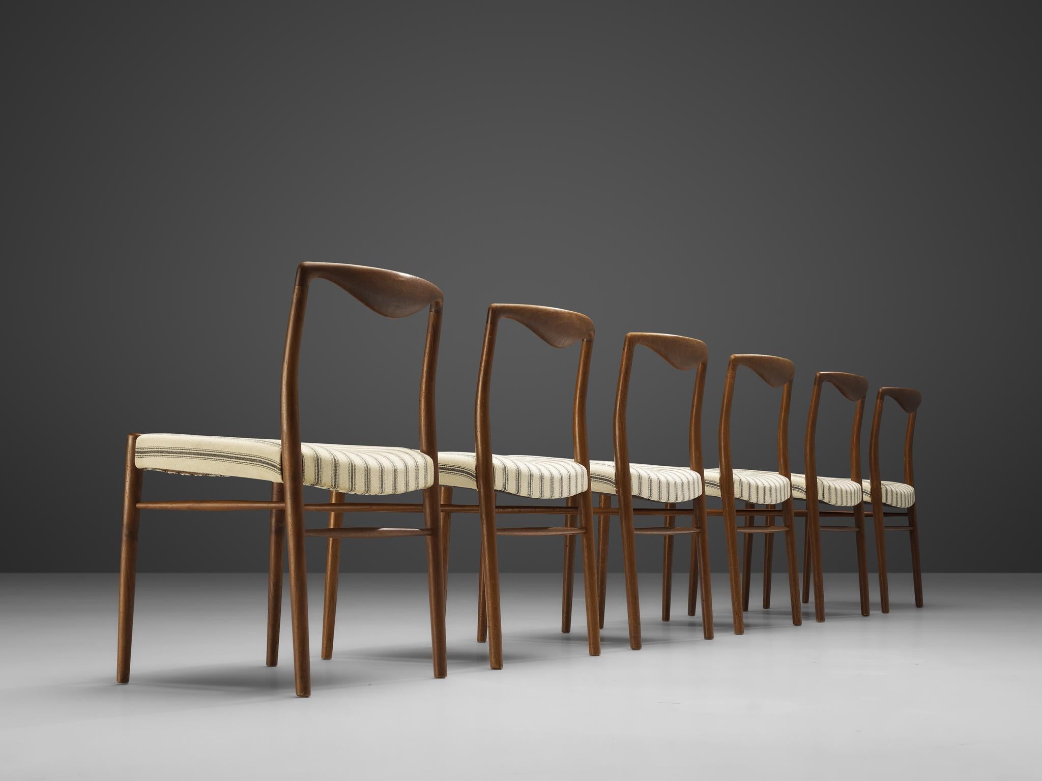 Scandinavian Modern Kai Lyngfeldt Larsen Set of Six Dining Chairs in Teak  For Sale