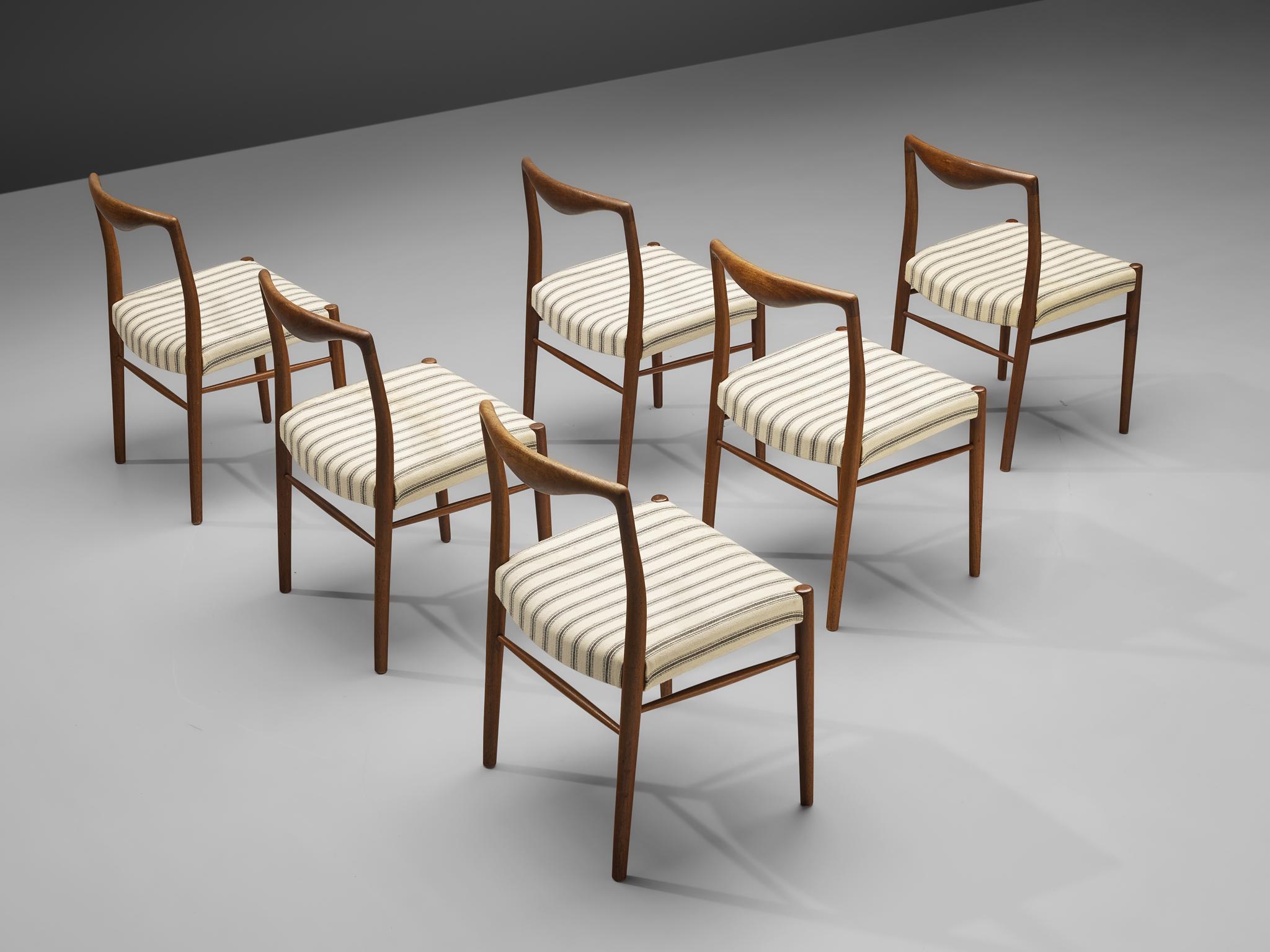 Tissu Kai Lyngfeldt Larsen ensemble de six chaises de salle à manger en teck  en vente