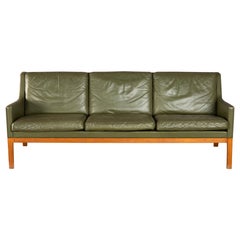 Kai Lyngfeldt Larsen Three Seat Sofa in Teak and Original Green Leather