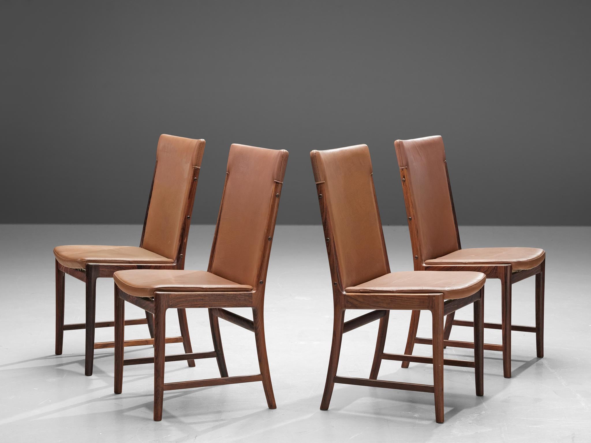 Scandinavian Modern Kai Lyngfelt-Larsen Set of Six Dining Chairs in Leather and Rosewood