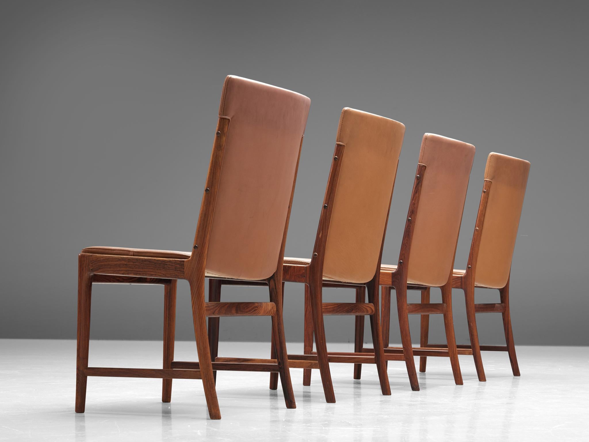 Kai Lyngfelt-Larsen Set of Six Dining Chairs in Leather and Rosewood In Good Condition In Waalwijk, NL