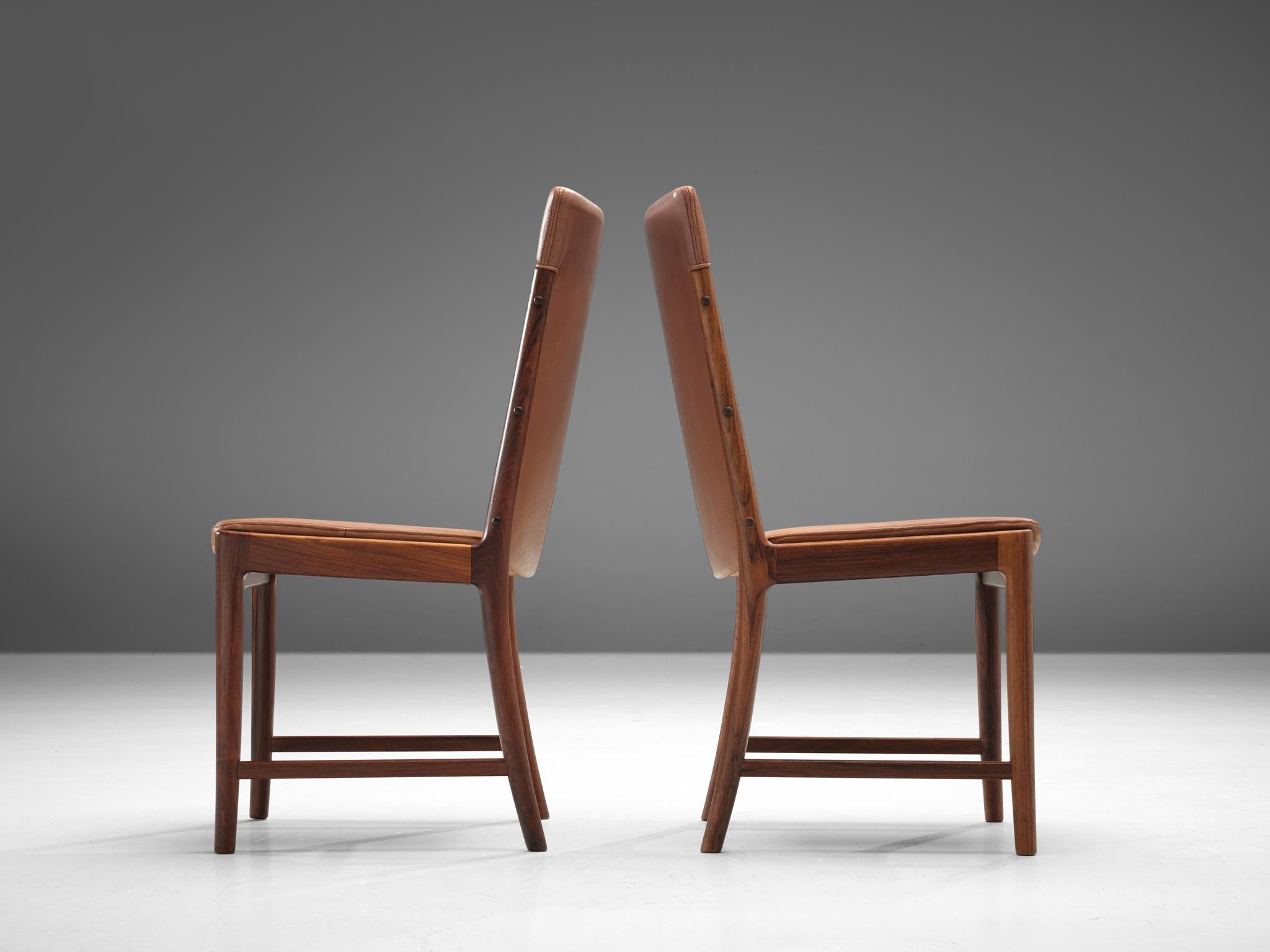 Mid-20th Century Kai Lyngfelt-Larsen Set of Six Dining Chairs in Leather and Rosewood