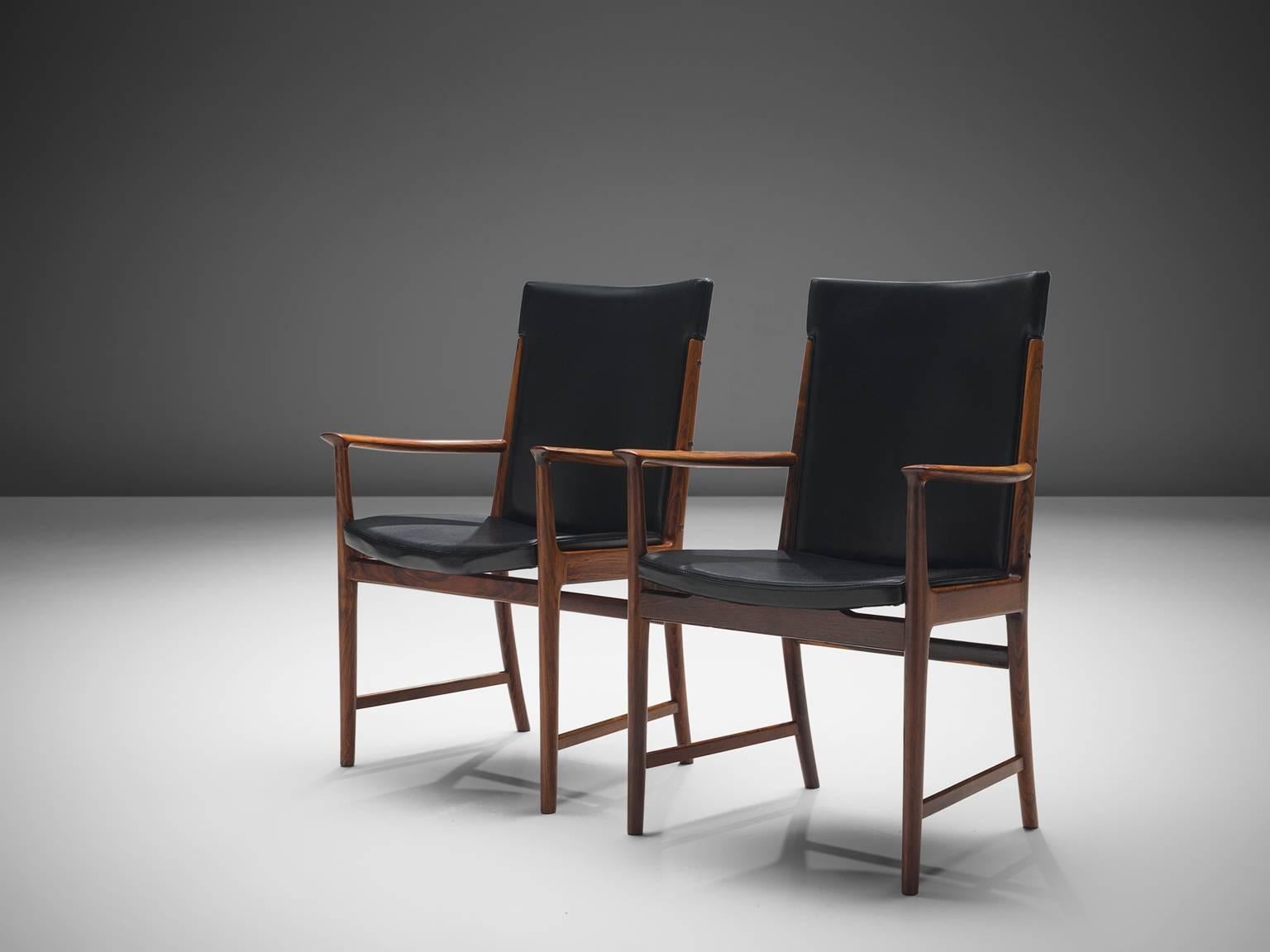 Danish Kai Lyngfelt-Larsen Set of Ten Dining Chairs in Leather and Rosewood