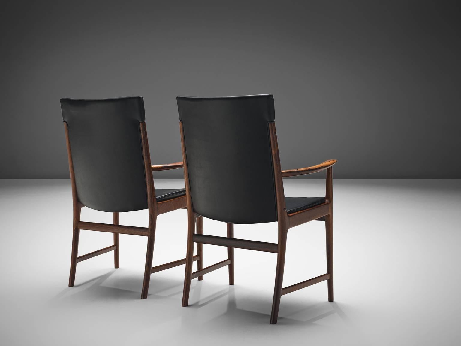 Kai Lyngfelt-Larsen Set of Ten Dining Chairs in Leather and Rosewood In Good Condition In Waalwijk, NL
