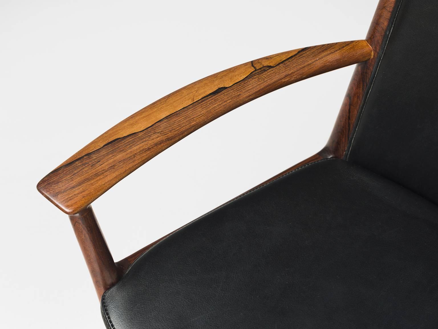 Kai Lyngfelt-Larsen Set of Ten Dining Chairs in Leather and Rosewood 2