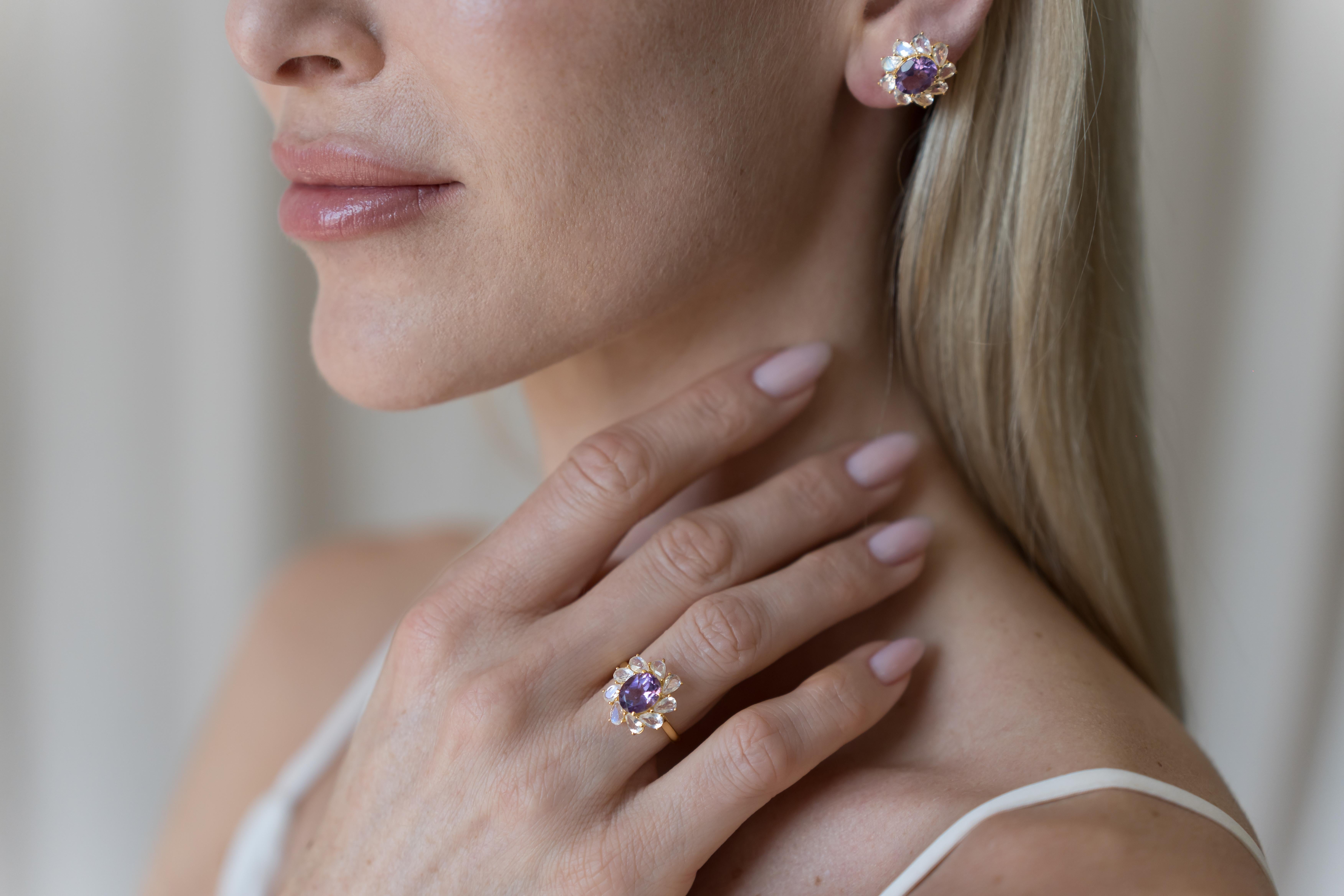 Kai Mellissa 6,70ctw Amethyst & Mondstein Ring im Angebot 1