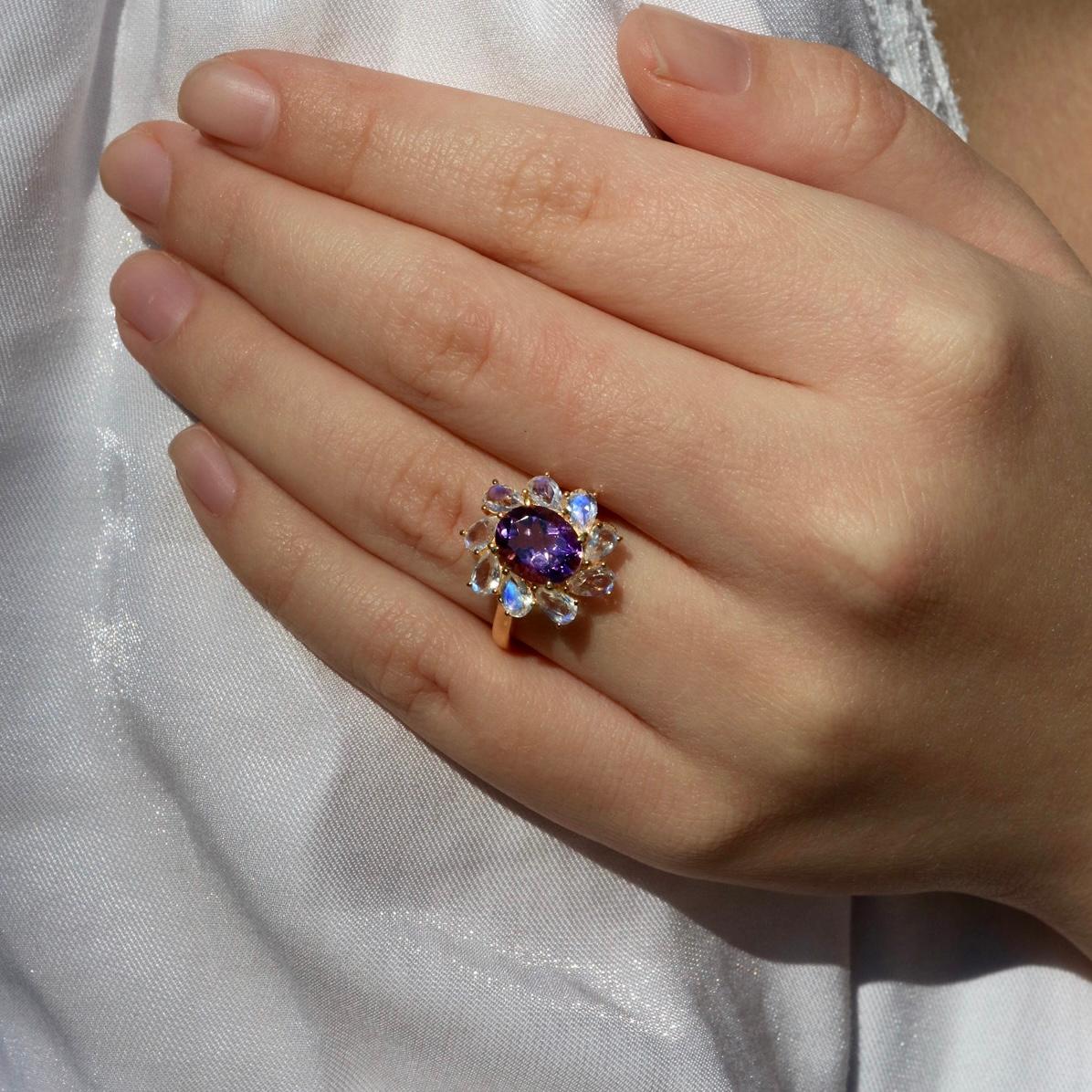 Kai Mellissa 6,70ctw Amethyst & Mondstein Ring im Angebot 2
