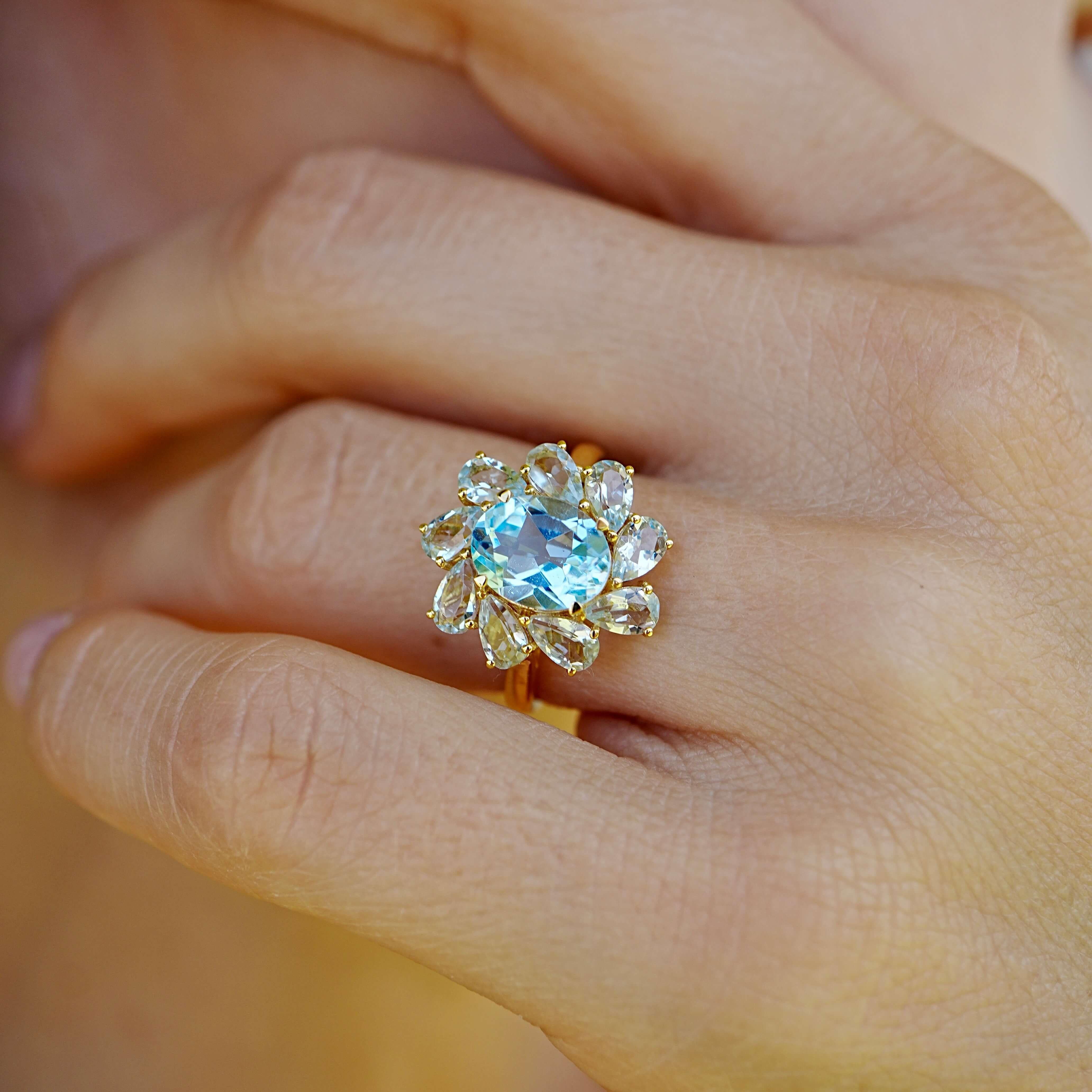 Kai Mellissa 8,60ctw Topas Aquamarin Ring (Ovalschliff) im Angebot