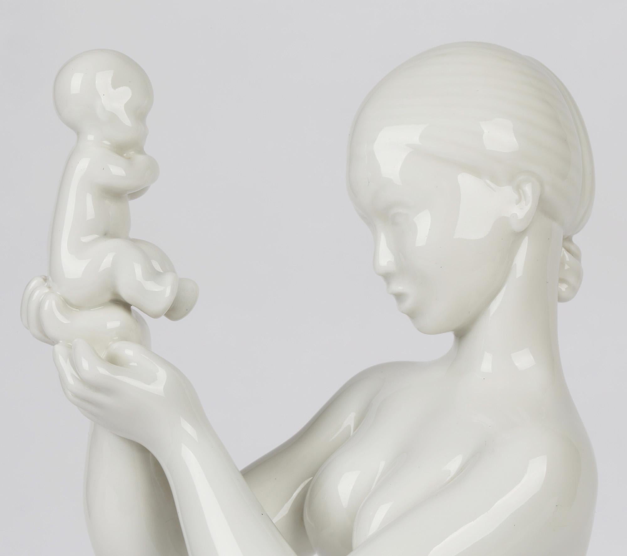 Glazed Kai Nielsen '1882-1924' Bing & Grondhal Porcelain Mother & Child Sculpture For Sale