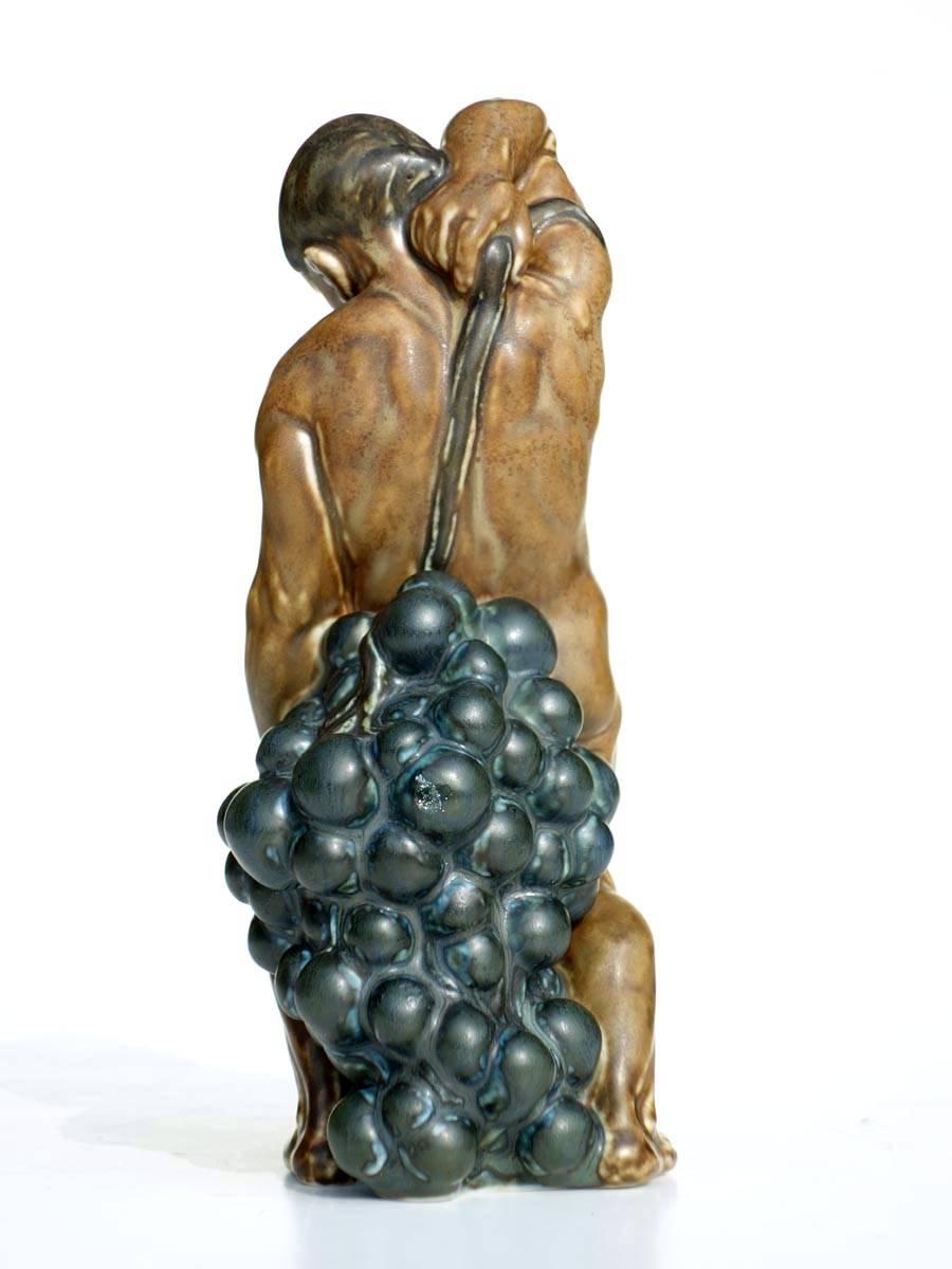 Danish Kai Nielsen Bing & Grondahl Denmark Art Deco Stoneware Figure with Grape For Sale