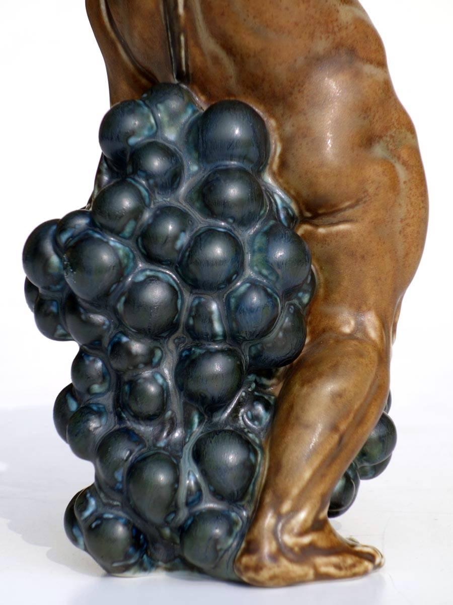 Early 20th Century Kai Nielsen Bing & Grondahl Denmark Art Deco Stoneware Figure with Grape For Sale