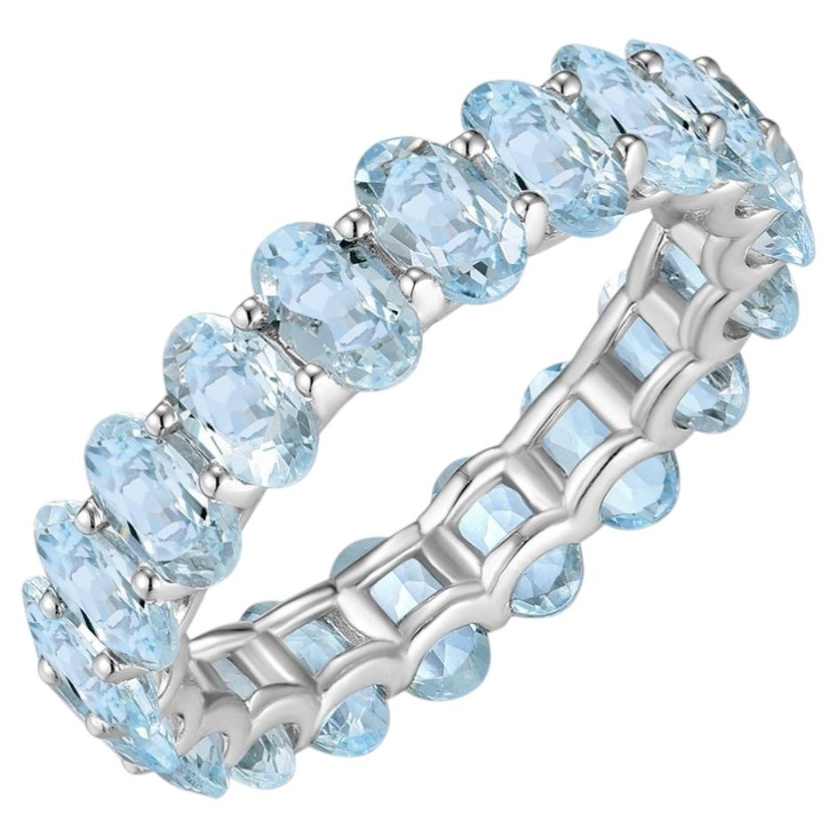 Kai Nora 4.50 Oval Cut Natural Aquamarine Eternity Ring in 14K Solid Gold