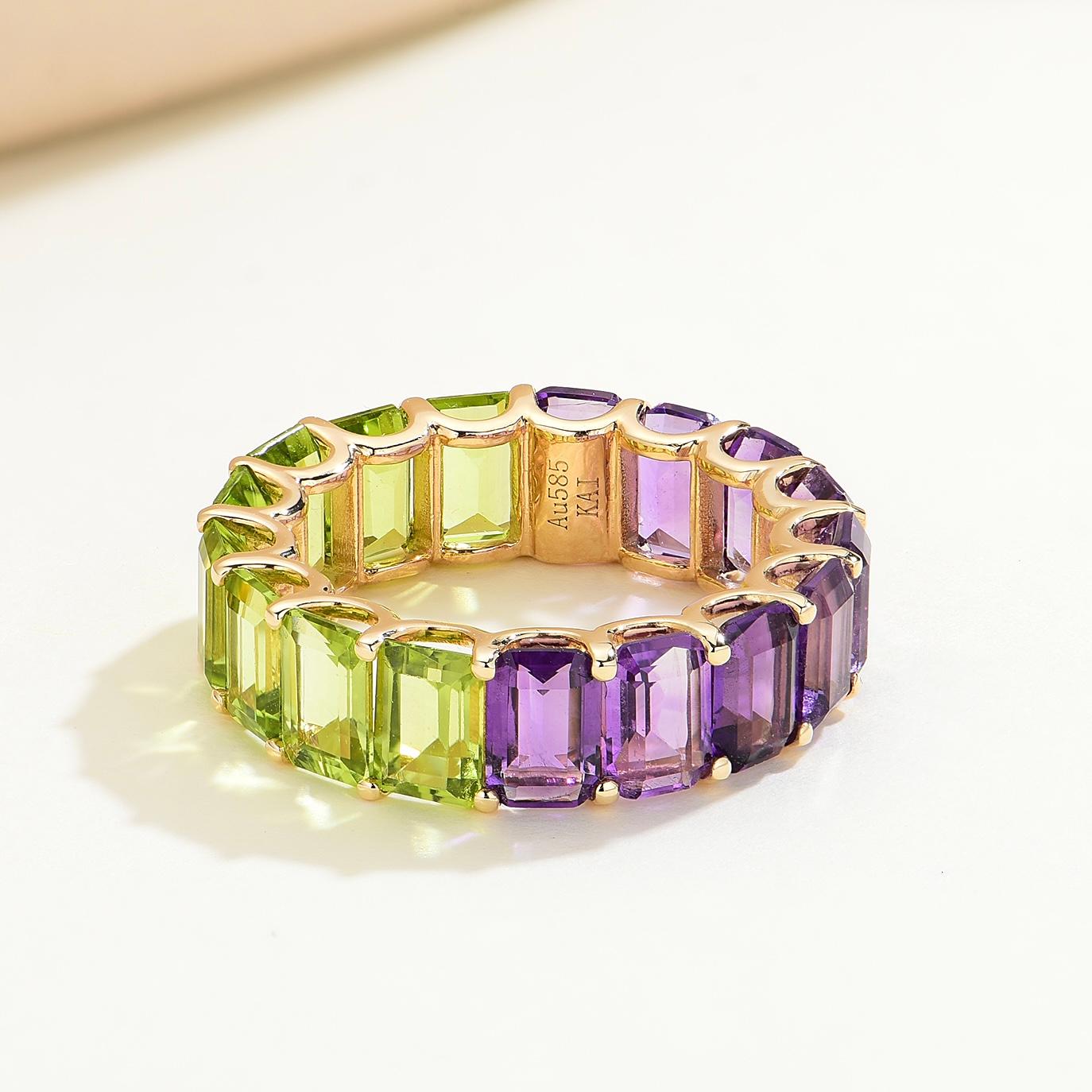 Emerald Cut Kai Nora Emerald-Cut Amethyst & Peridot Duo Eternity Ring For Sale