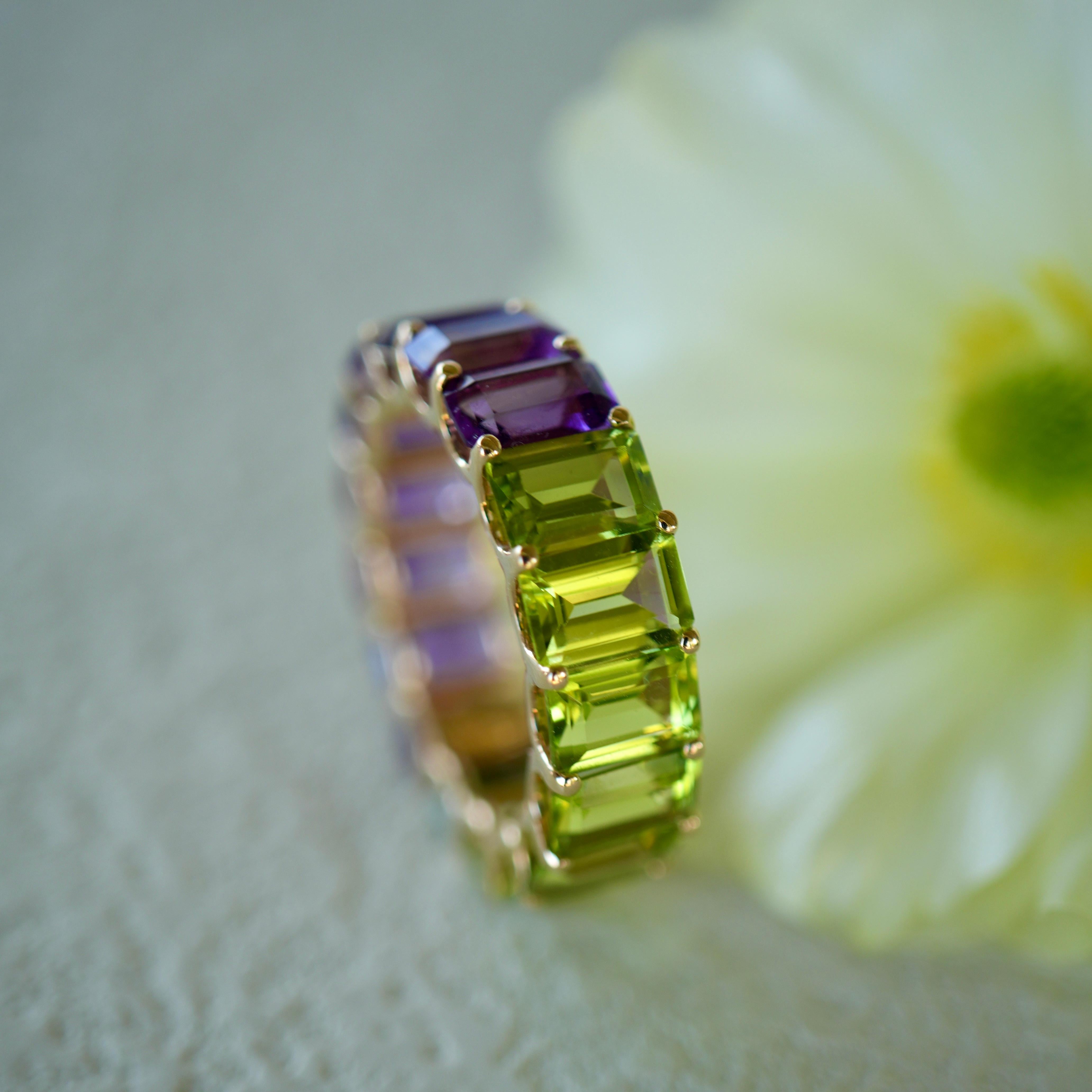 Women's Kai Nora Emerald-Cut Amethyst & Peridot Duo Eternity Ring For Sale