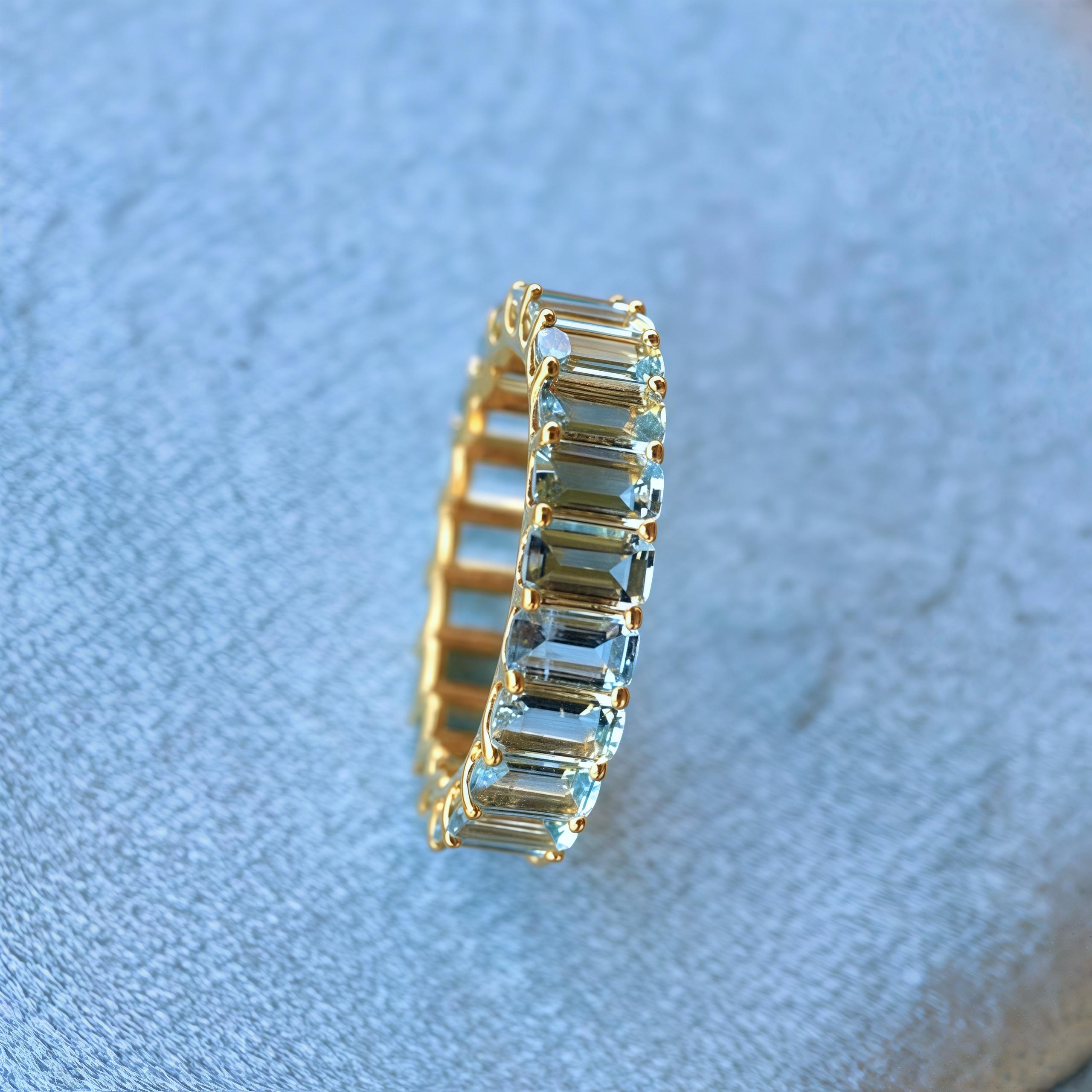 Kai Nora Emerald-Cut Aquamarine Eternity Band In New Condition For Sale In Rowland Heights, CA