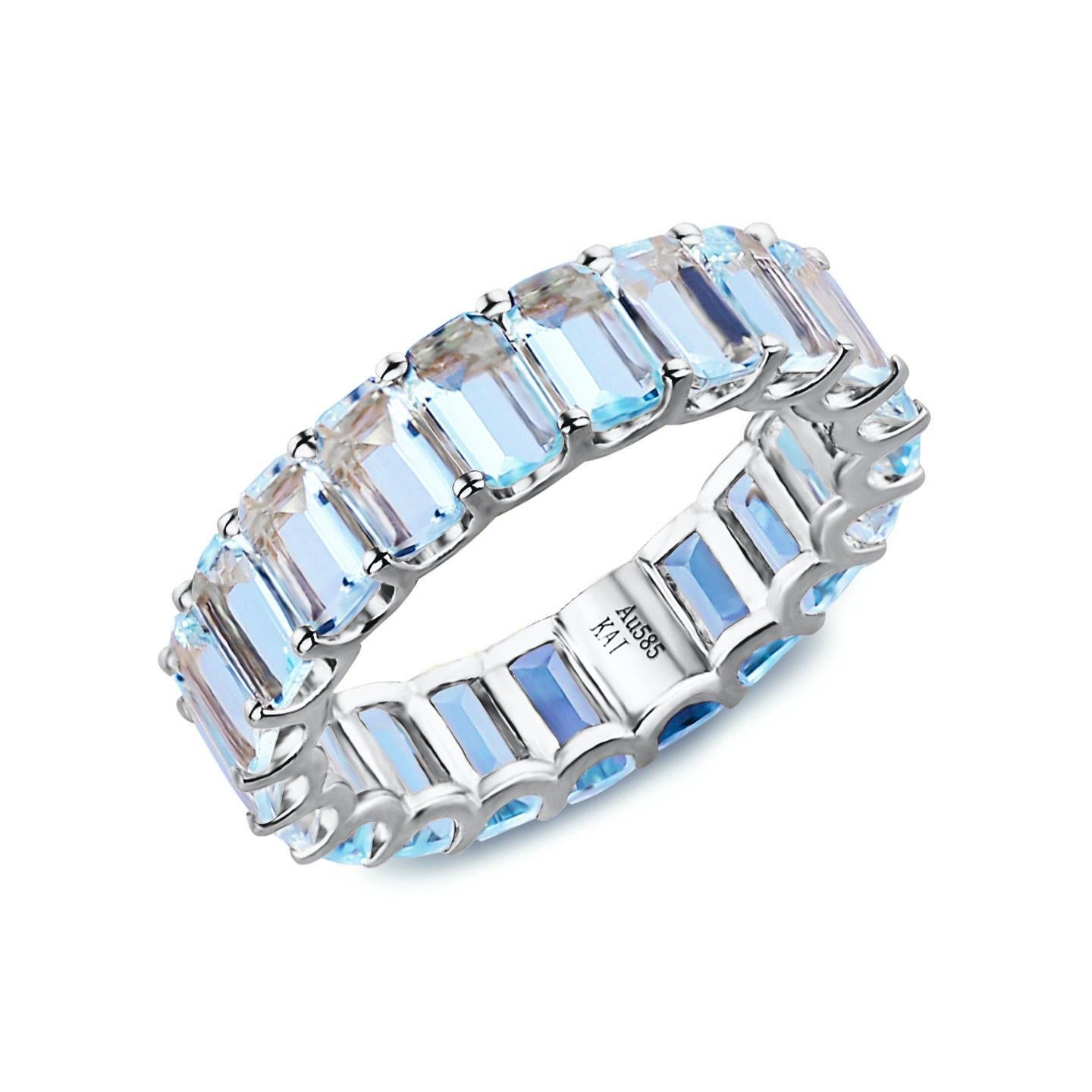 Kai Nora Emerald-Cut Aquamarine Eternity Band For Sale 1