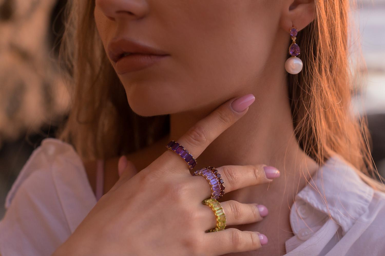 Kai Nora Emerald-Cut Purple Amethyst Eternity Ring 4