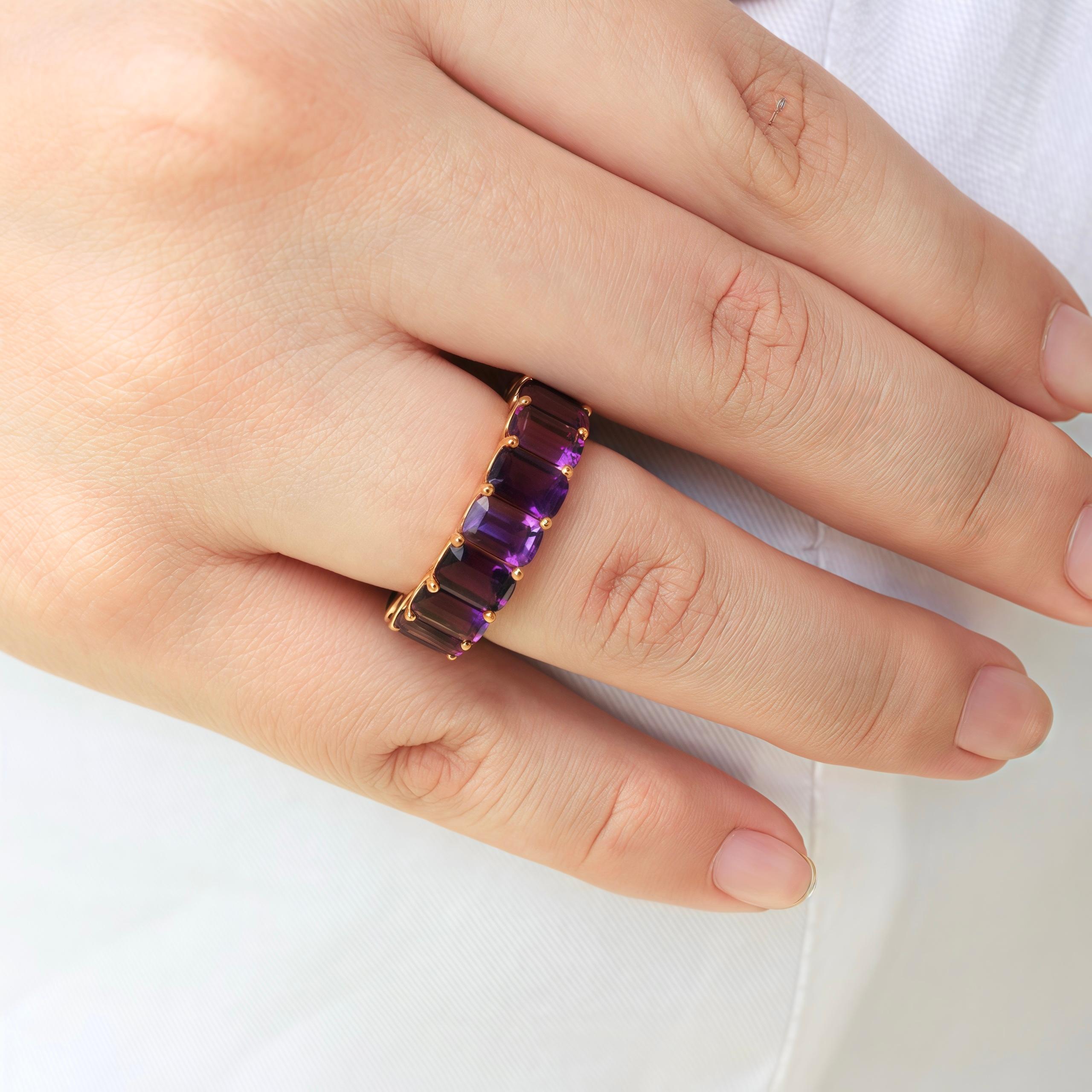 Emerald Cut Kai Nora Emerald-Cut Purple Amethyst Eternity Ring