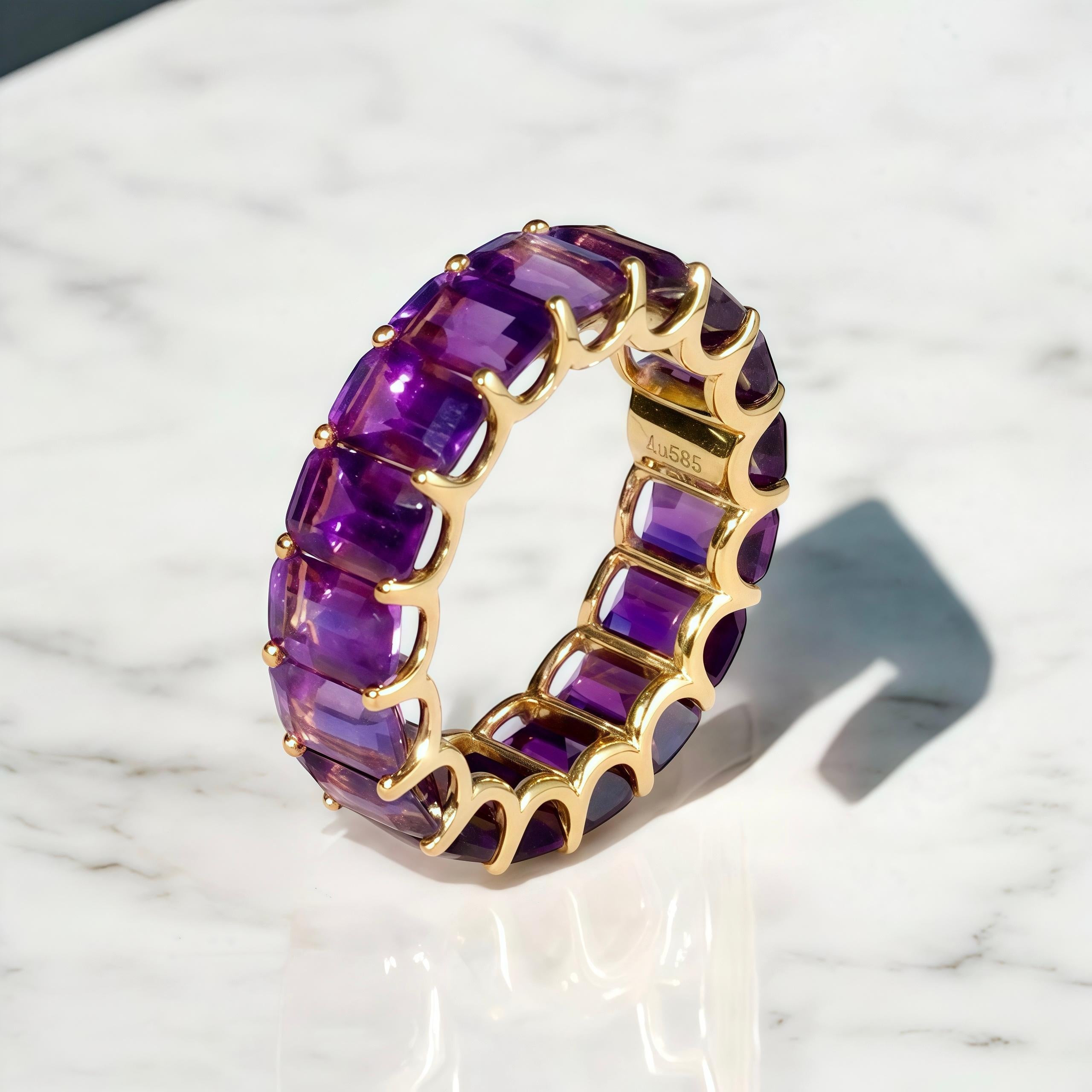 Kai Nora Emerald-Cut Purple Amethyst Eternity Ring In New Condition In Rowland Heights, CA
