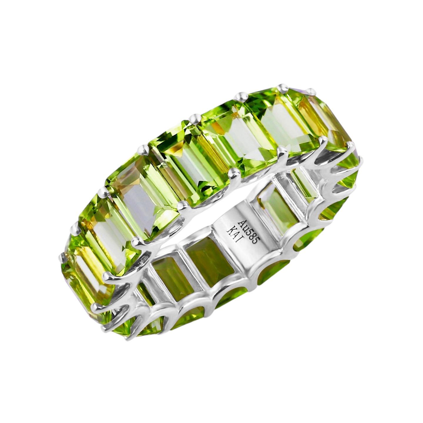 Kai Nora Green Emerald-Cut Peridot Eternity Ring For Sale 1