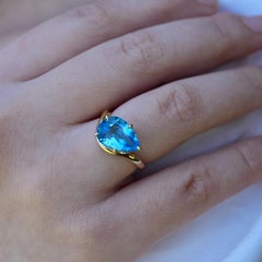 Kai Ocean Wave 3.10 ctw Swiss Blue Topaz East-West Ring