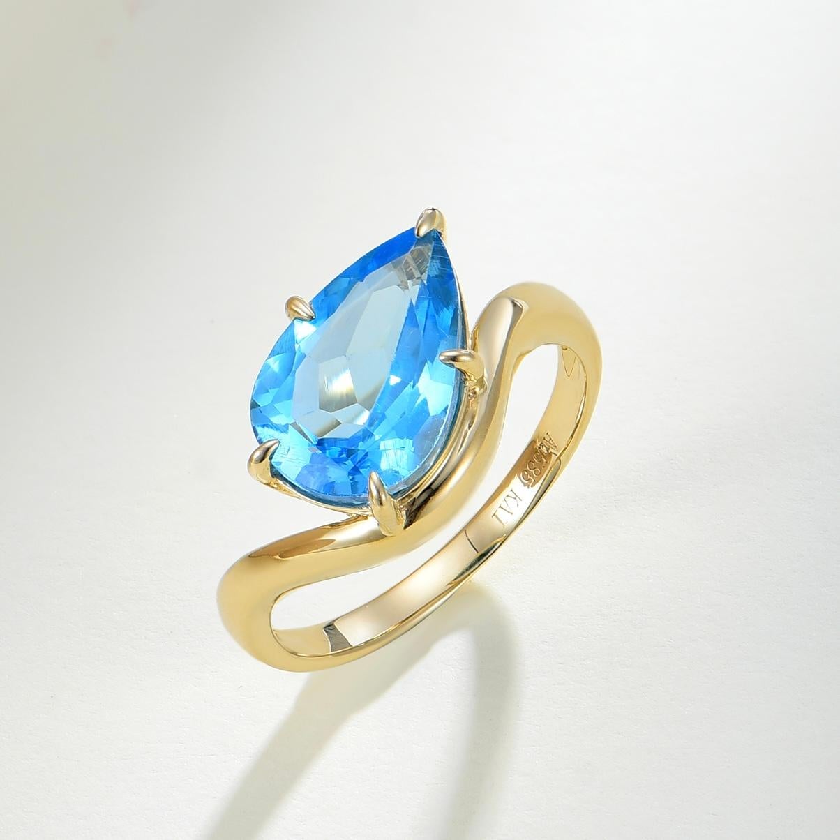Kai Ocean Wave Swiss Blue Topaz East-West Ring In New Condition For Sale In Rowland Heights, CA