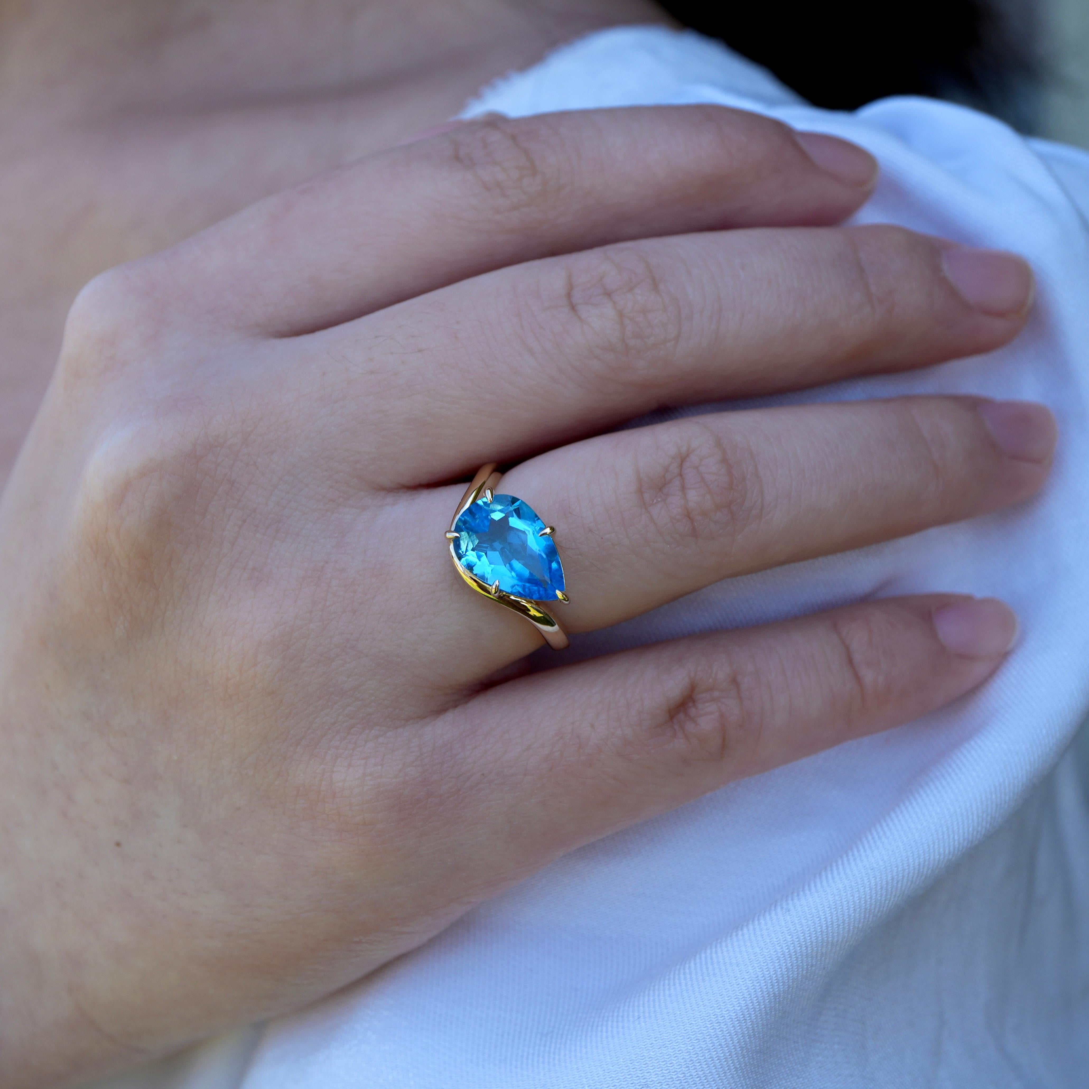 Women's Kai Ocean Wave Swiss Blue Topaz East-West Ring For Sale