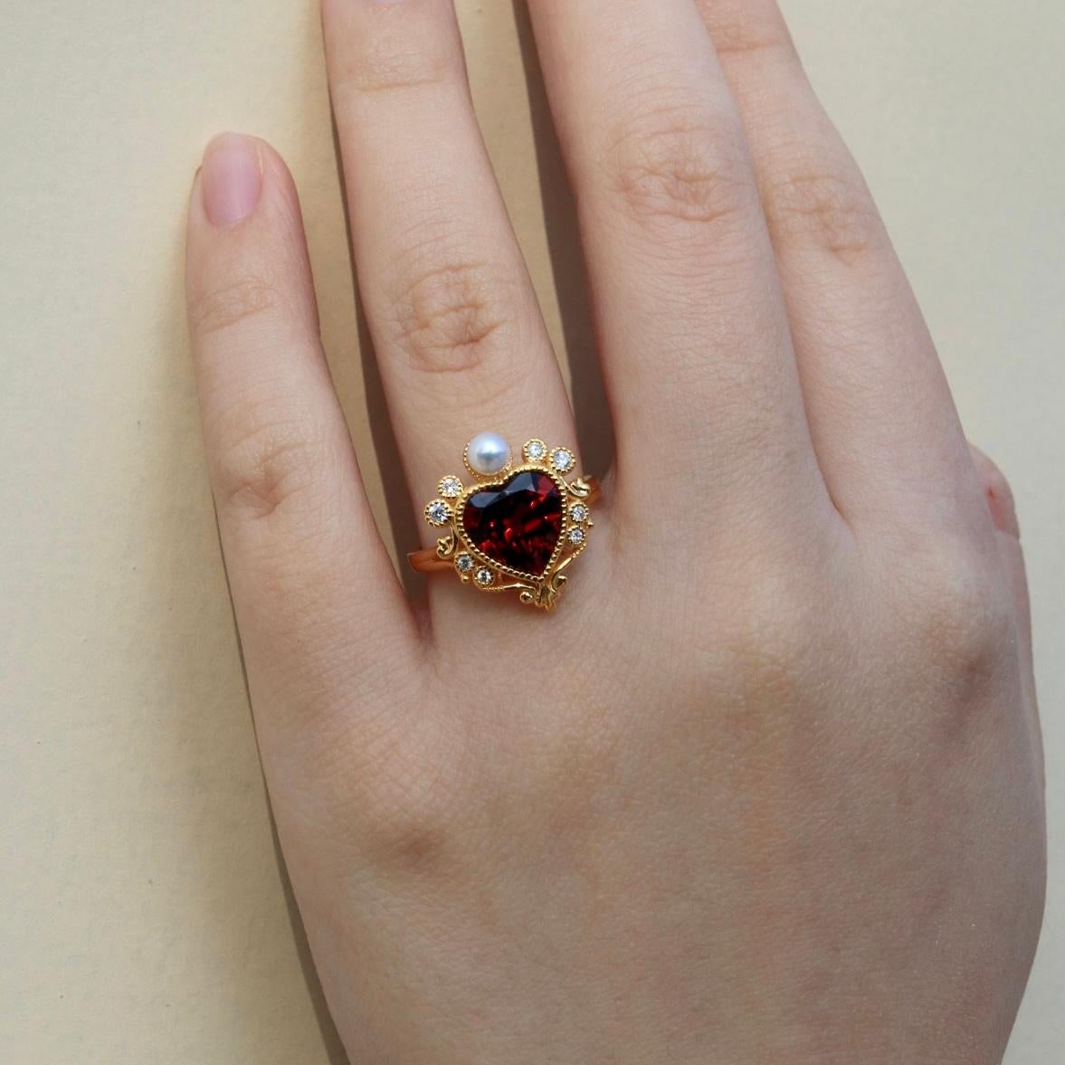 Kai „On My Heart“ Granat-Diamant  Perlen-Cocktailring im Zustand „Neu“ im Angebot in Rowland Heights, CA
