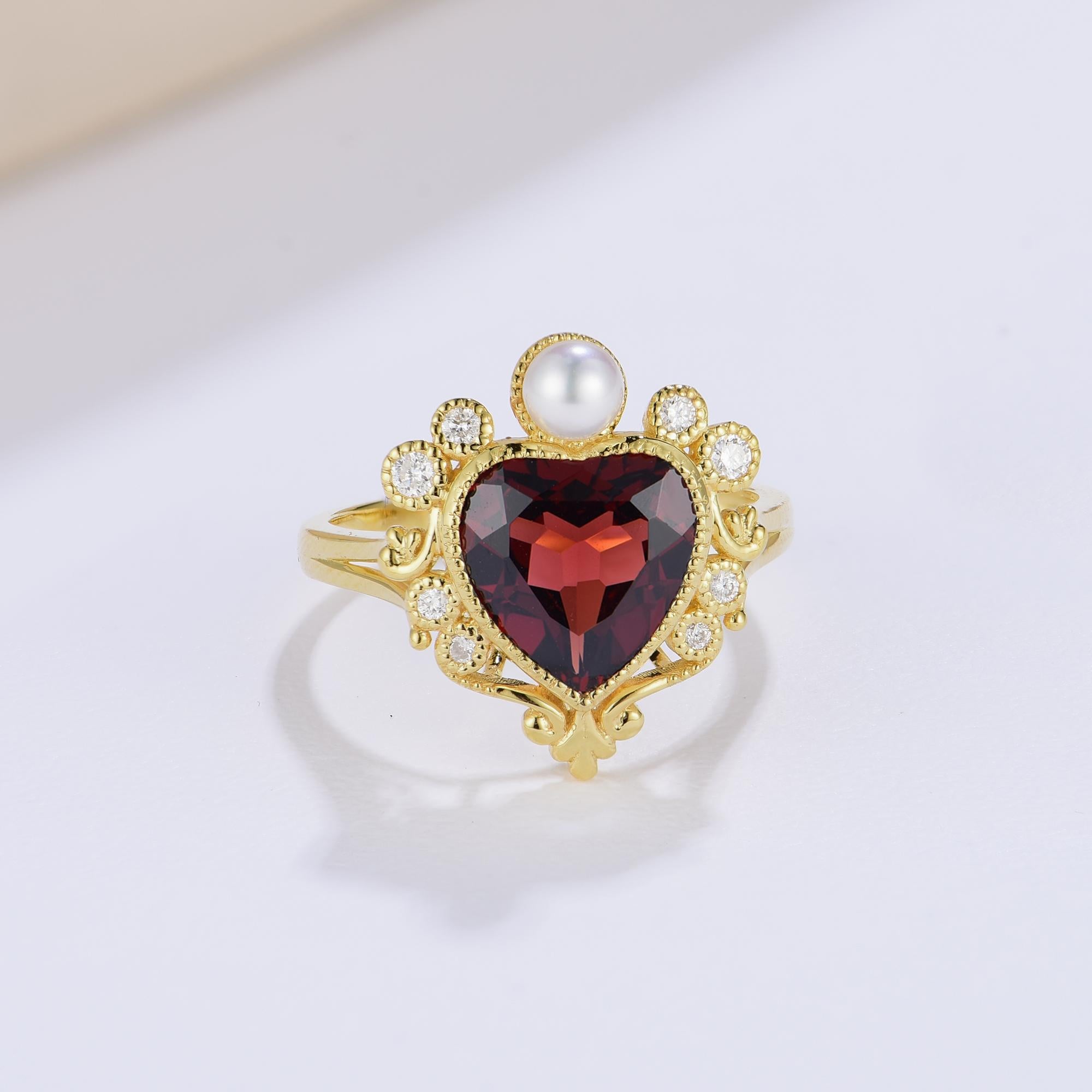 Kai „On My Heart“ Granat-Diamant  Perlen-Cocktailring Damen im Angebot