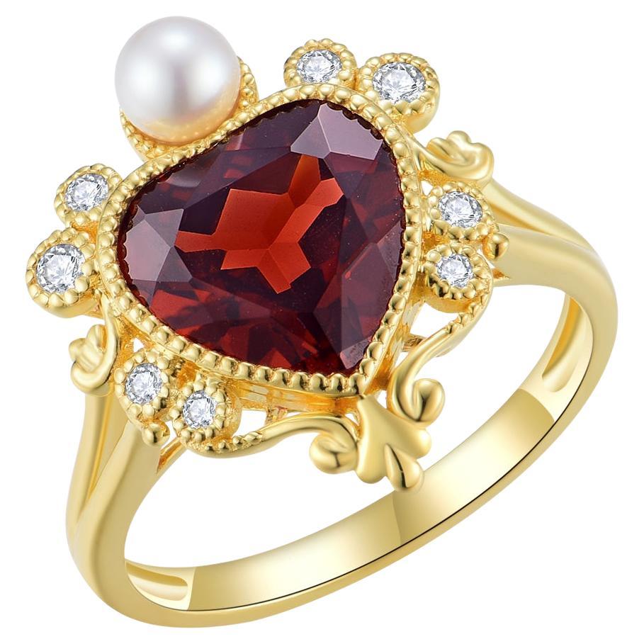 Kai "On My Heart" Garnet Diamond  Pearl Cocktail Ring