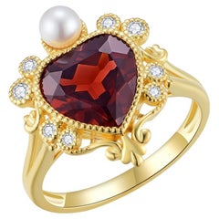 Kai "On My Heart" Garnet Diamond  Pearl Cocktail Ring