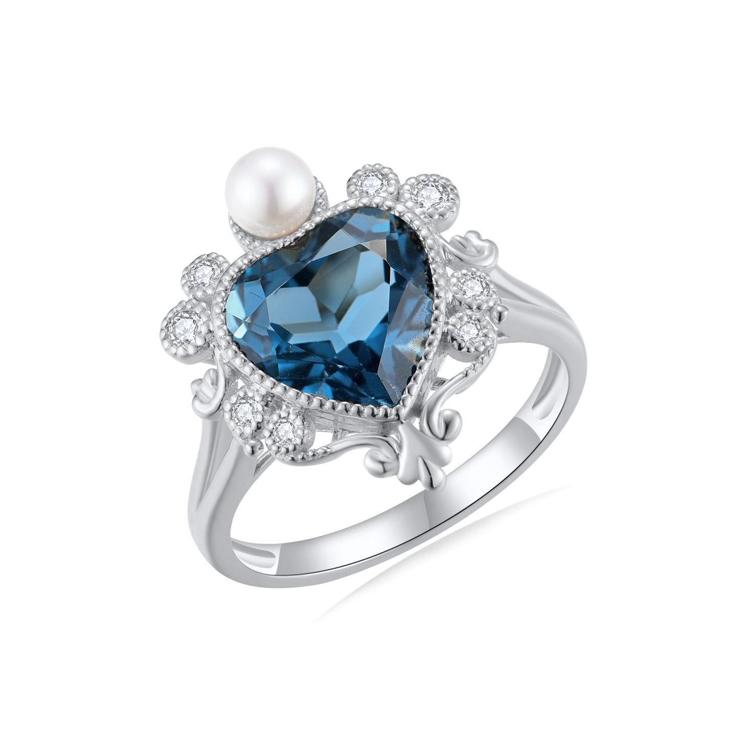 Kai „On My Heart“ Londoner Blauer Topas „On My Heart“ Diamant  Perlen-Cocktailring im Angebot 1