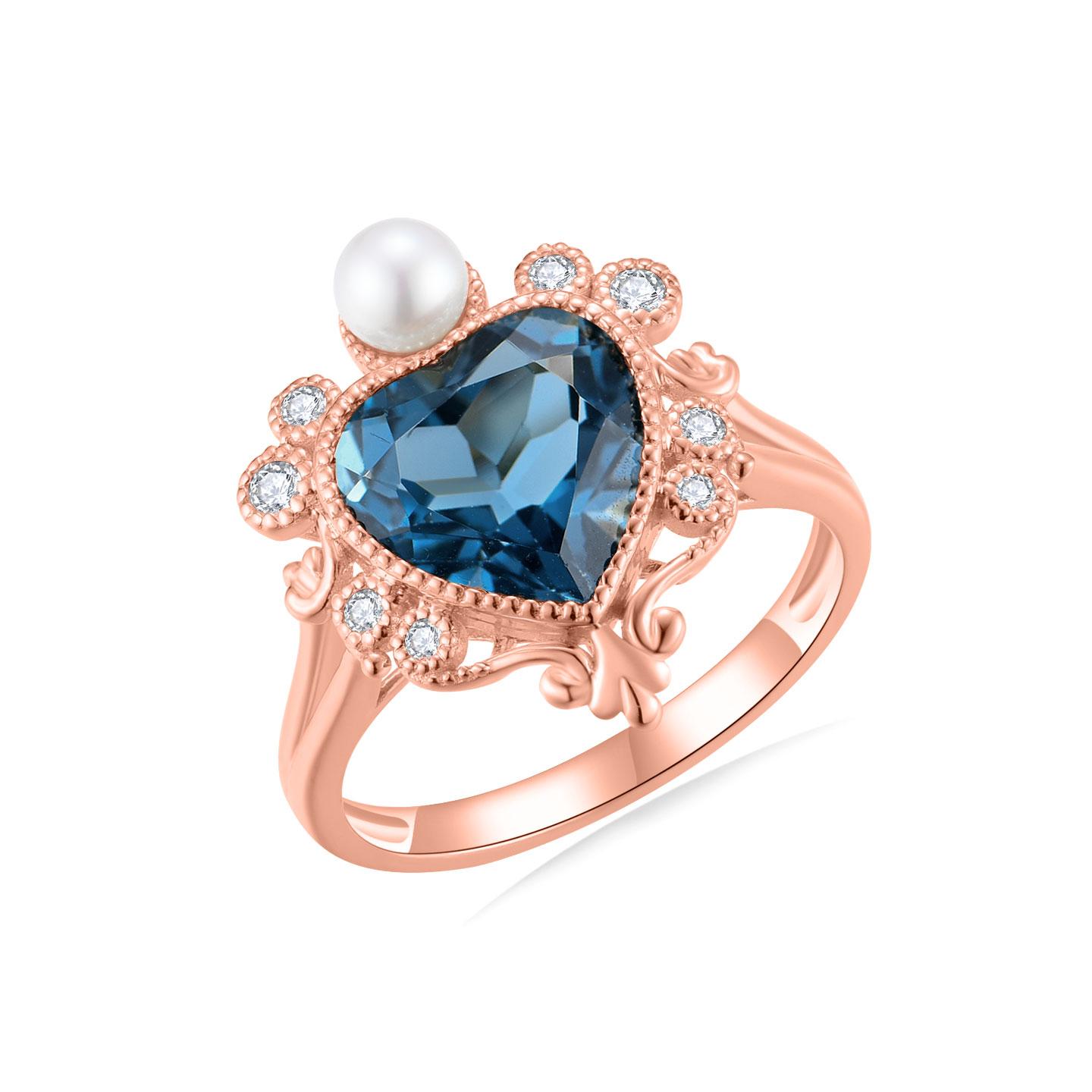 Kai „On My Heart“ Londoner Blauer Topas „On My Heart“ Diamant  Perlen-Cocktailring im Angebot 2