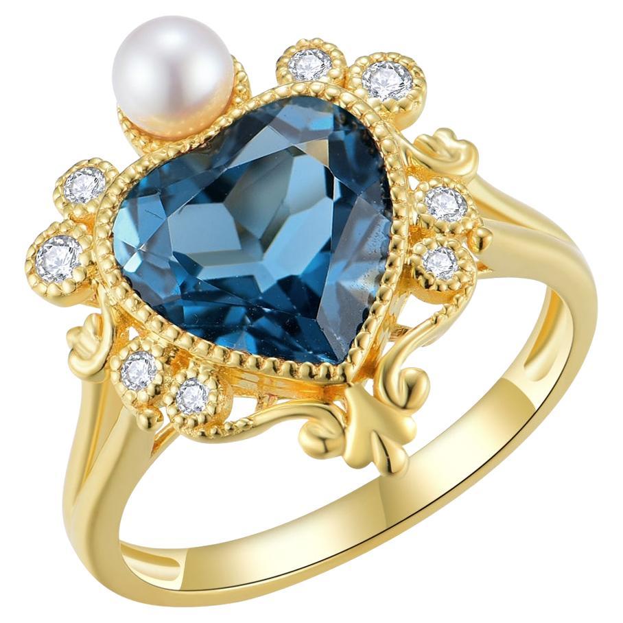 Kai "On My Heart" London Blue Topaz Diamond  Pearl Cocktail Ring