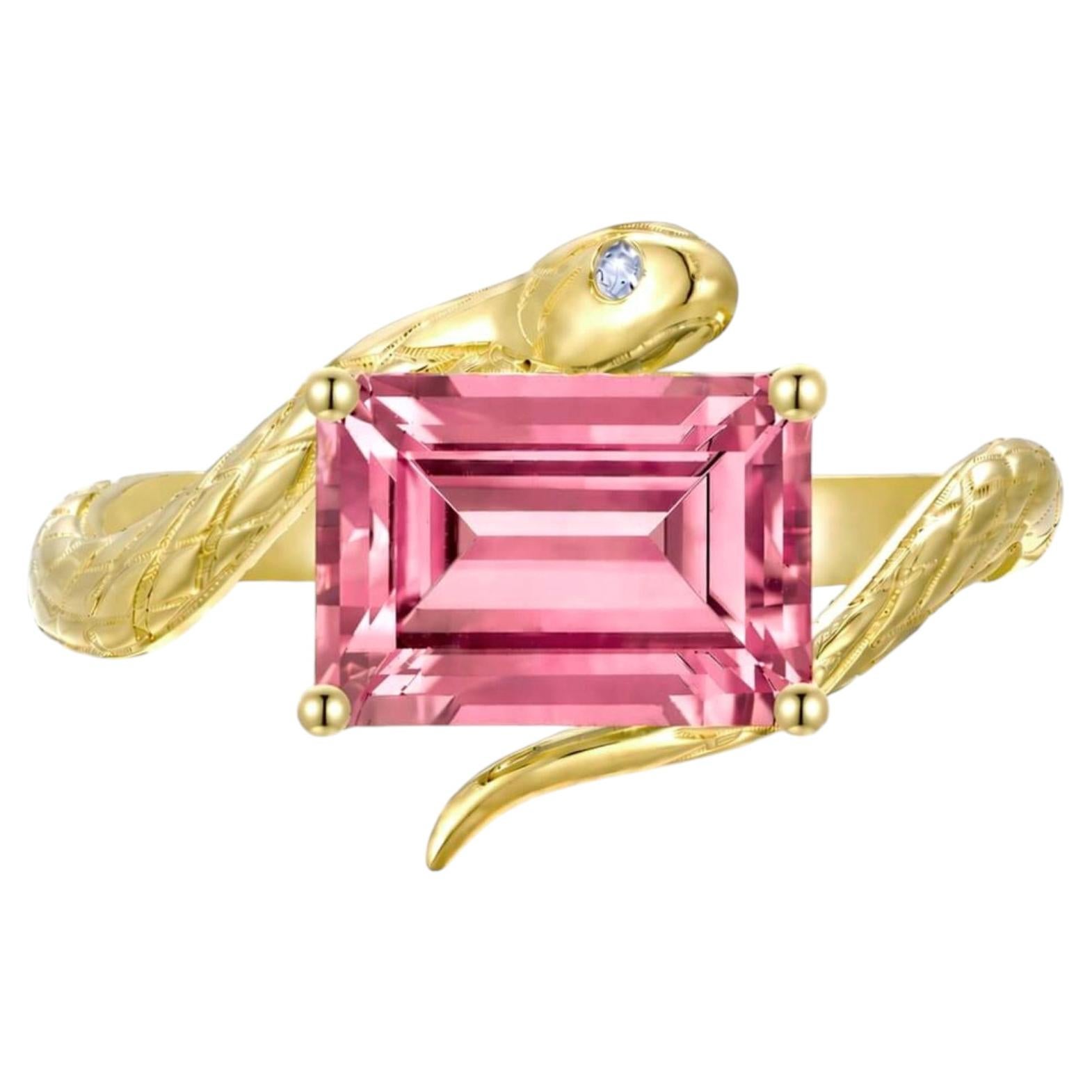 Kai One-of-a-Kind 2.64ctw Pink Tourmaline & Diamond Snake Protection Ring, US 7