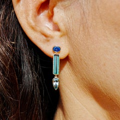 Kai One-of-a-Kind 5.34 ctw Sapphire, Tourmaline & Aquamarine Drop Earrings