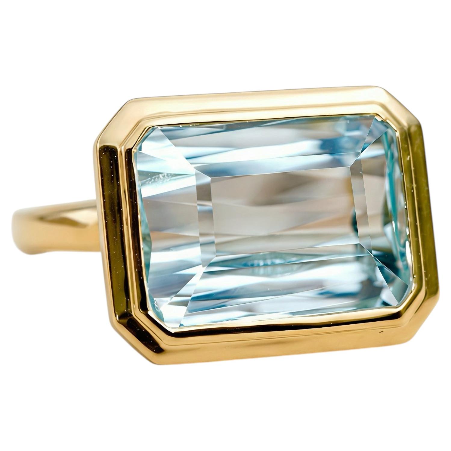 Kai AIGS Certified 5.81ct Aquamarine East-West Ring in 14K Gold (One-of-a-Kind)