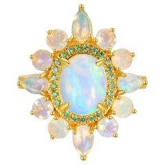 Kai, bague cocktail opale tsavorite