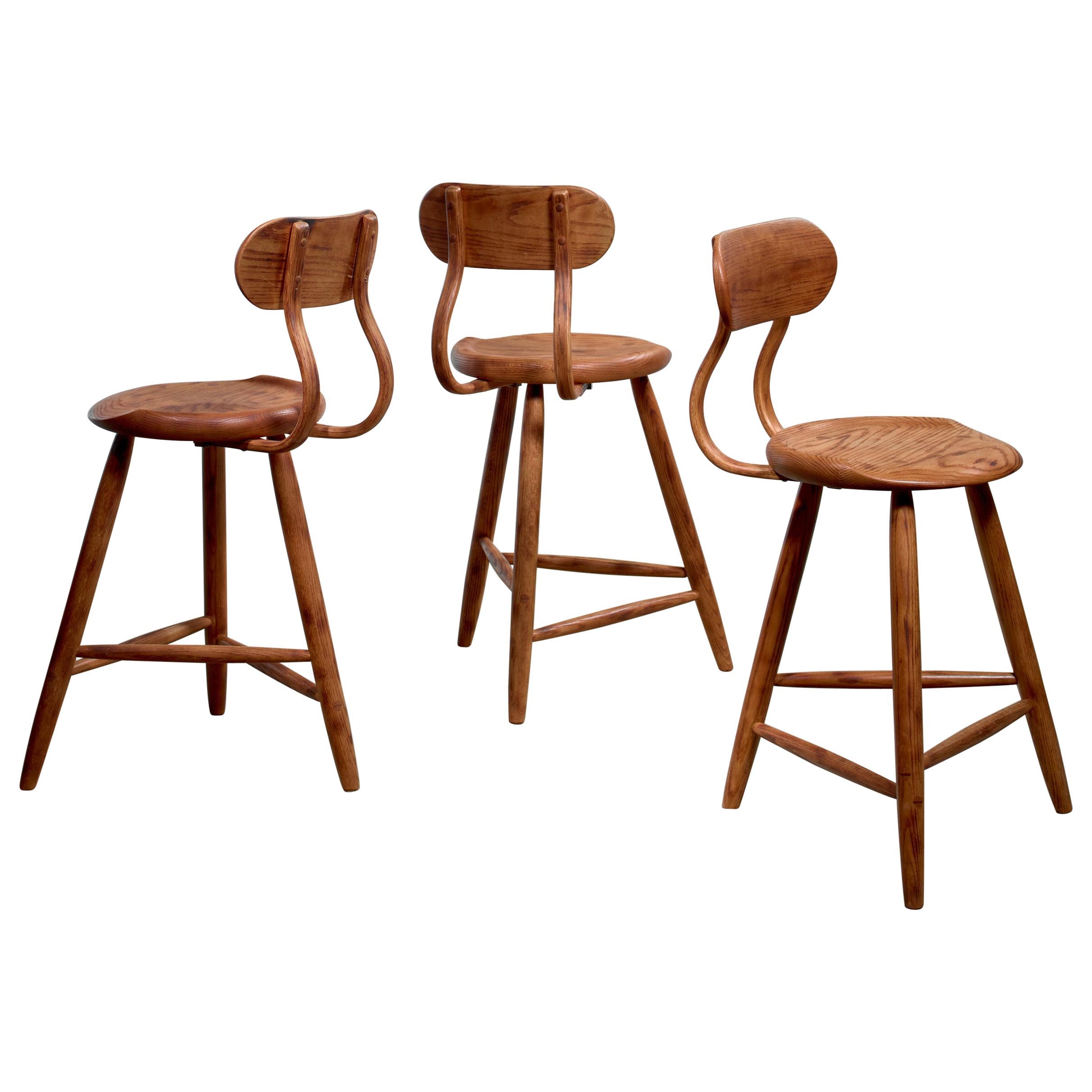 Kai Pedersen Set of 3 Bar Stools with Removable Backrest, USA, 1983 at