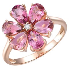 Kai Pink 2,82 ctw Anillo Turmalina Diamante Flora Blossom en Oro Rosa de 14k