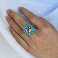 Kai 8.30 ctw Natural Prasiolite Turquoise Aquamarine Cocktail Ring
