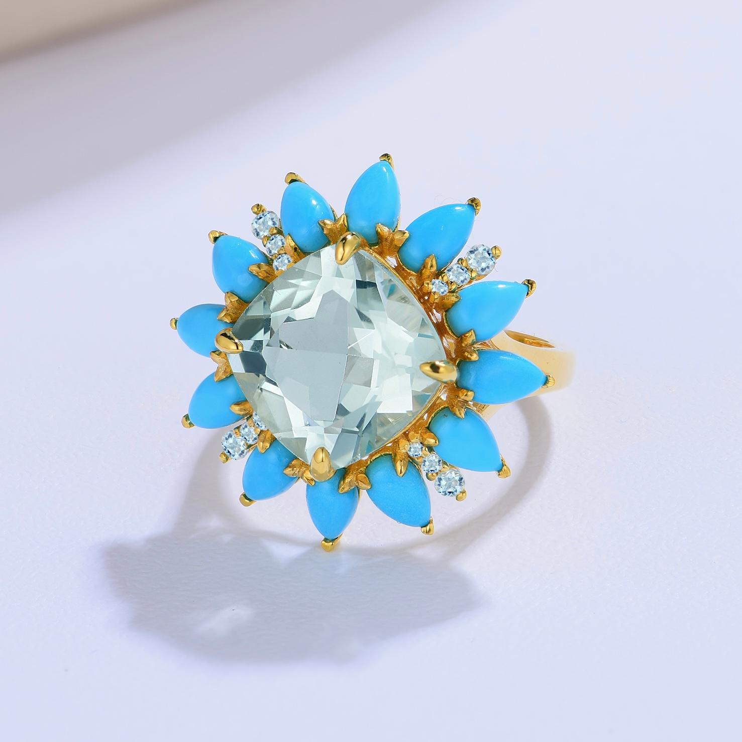For Sale:  Kai Prasiolite Turquoise Aquamarine Cocktail Ring in 14k White Gold 5