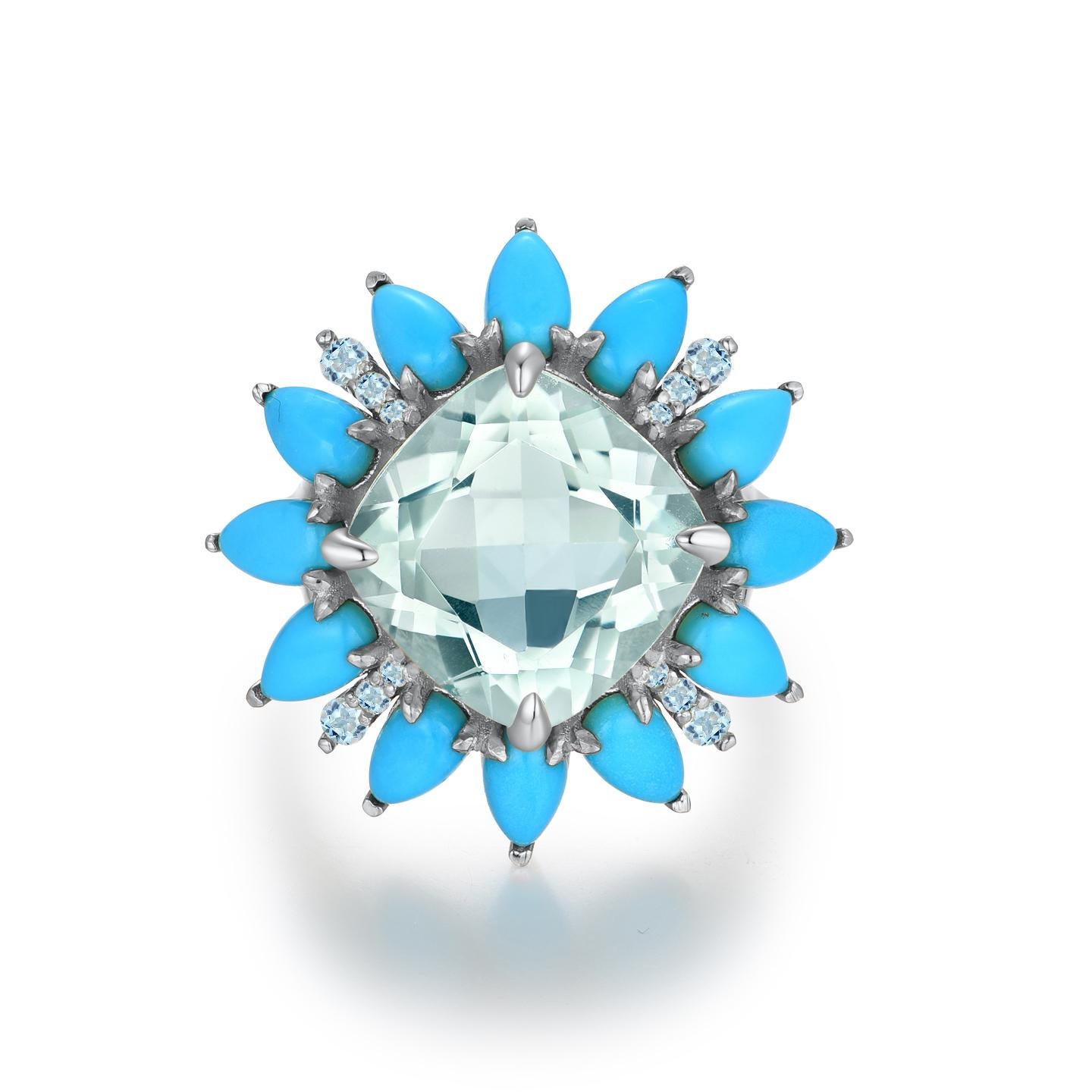 For Sale:  Kai Prasiolite Turquoise Aquamarine Cocktail Ring 6