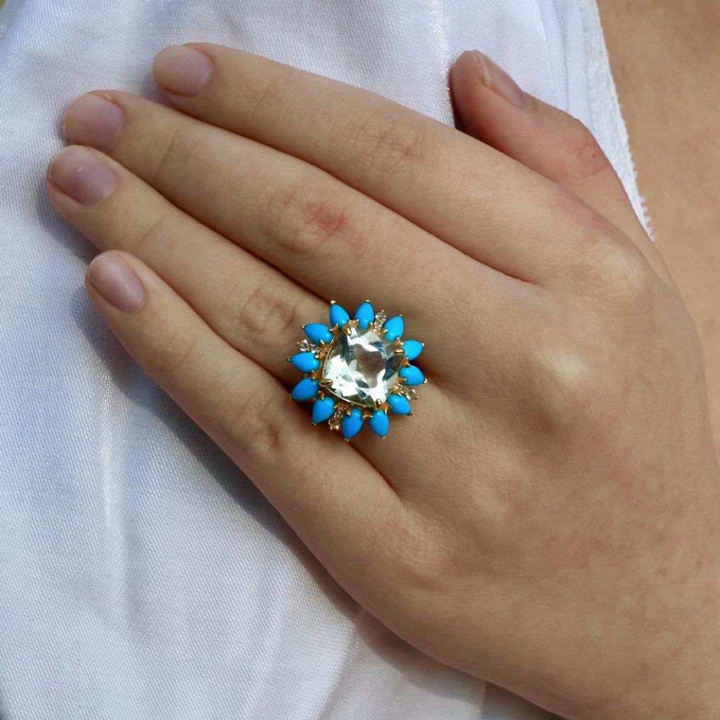 For Sale:  Kai Prasiolite Turquoise Aquamarine Cocktail Ring 8