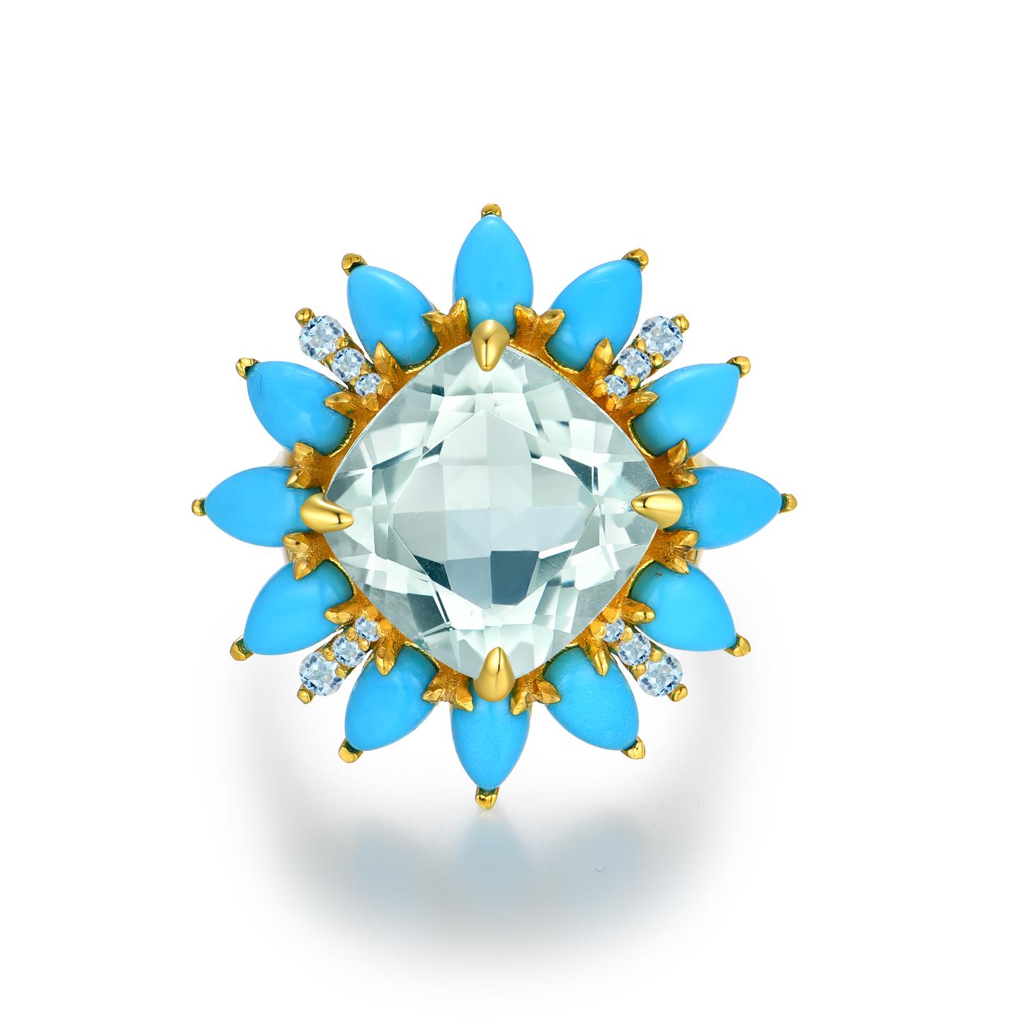 For Sale:  Kai Prasiolite Turquoise Aquamarine Cocktail Ring in 14k White Gold 7