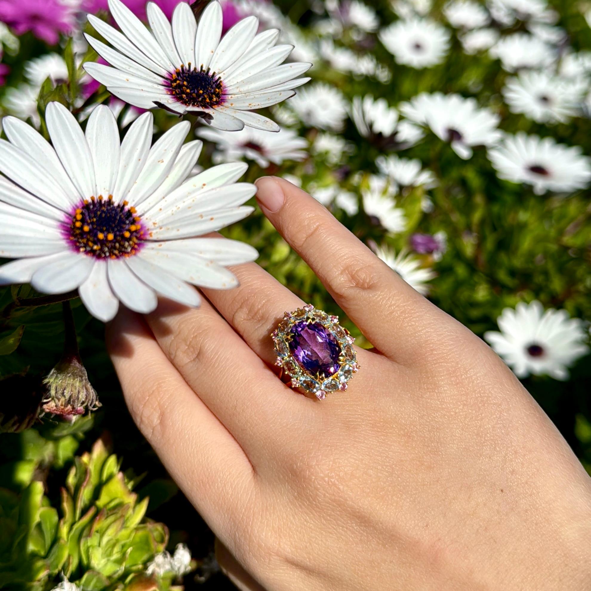 Kai Purple Amethyst Aquamarine Pink Sapphire Cocktail Ring In New Condition For Sale In Rowland Heights, CA